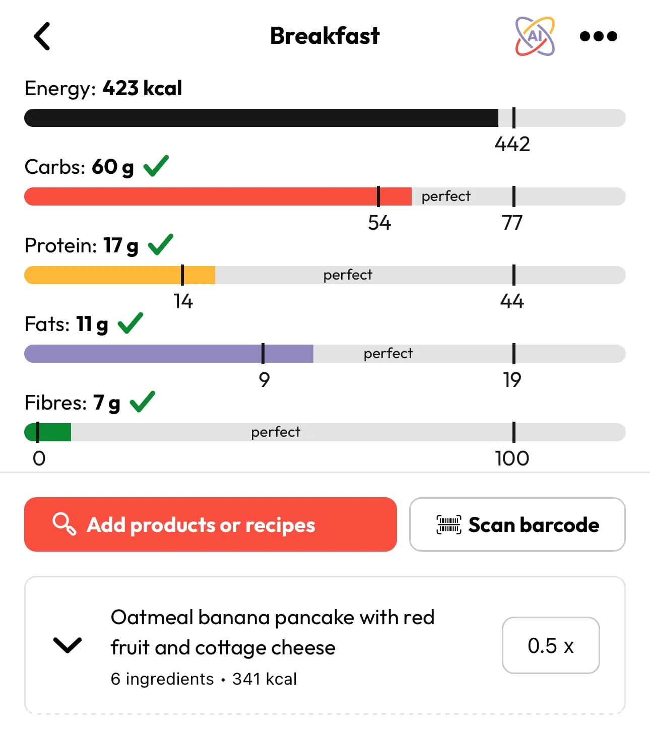 Breakfast recipe in the app